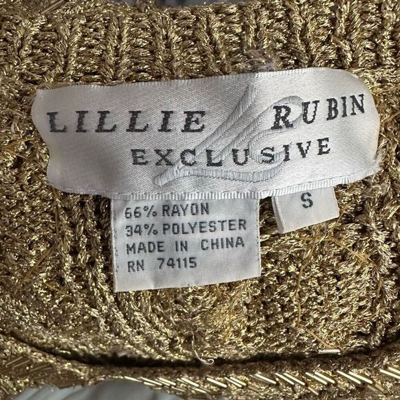Lillie Rubin Exclusive Vintage Gold Metallic Beaded Sweater Size Small - Picture 3 of 10